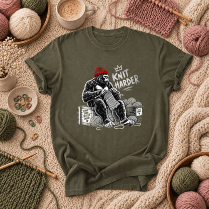 Knit Harder Gorilla With Beanie T-Shirt - Military Green