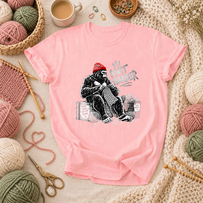 Knit Harder Gorilla With Beanie T-Shirt - Pink