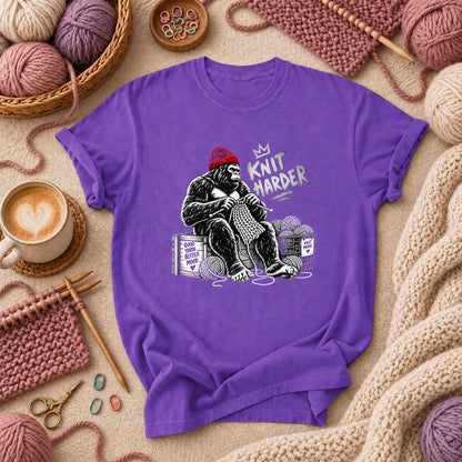 Knit Harder Gorilla With Beanie T-Shirt - Purple
