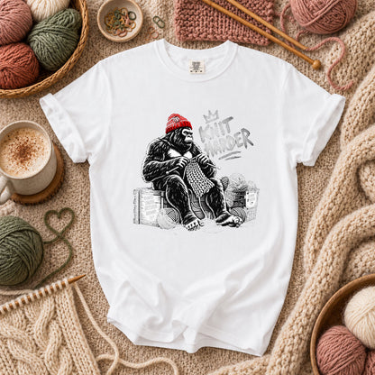 Knit Harder Gorilla With Beanie T-Shirt - White