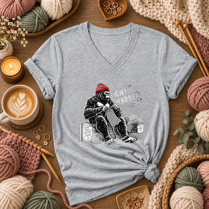 Knit Harder Gorilla With Beanie Women's V-Neck - Athletic Heather