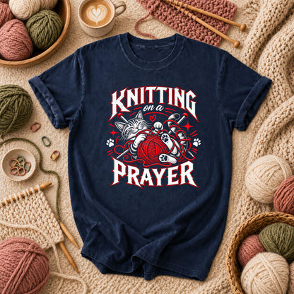 Knitting On A Prayer Cat T-Shirt