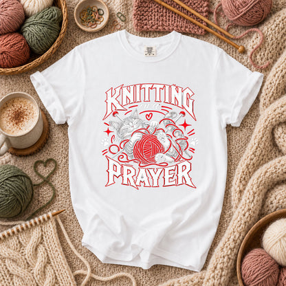 Knitting On A Prayer Cat T-Shirt - White