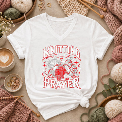 Knitting On A Prayer Cat Women's V-Neck - White