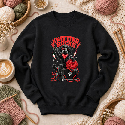 Knitting Rocks Doodle Dog Long Sleeve - Black