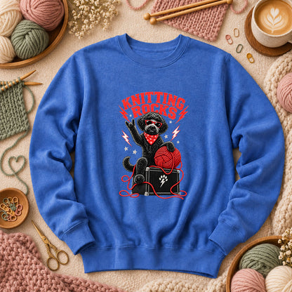 Knitting Rocks Doodle Dog Long Sleeve - Heather True Royal