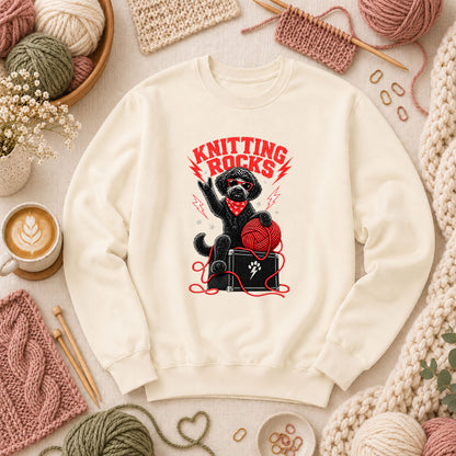 Knitting Rocks Doodle Dog Long Sleeve - Natural