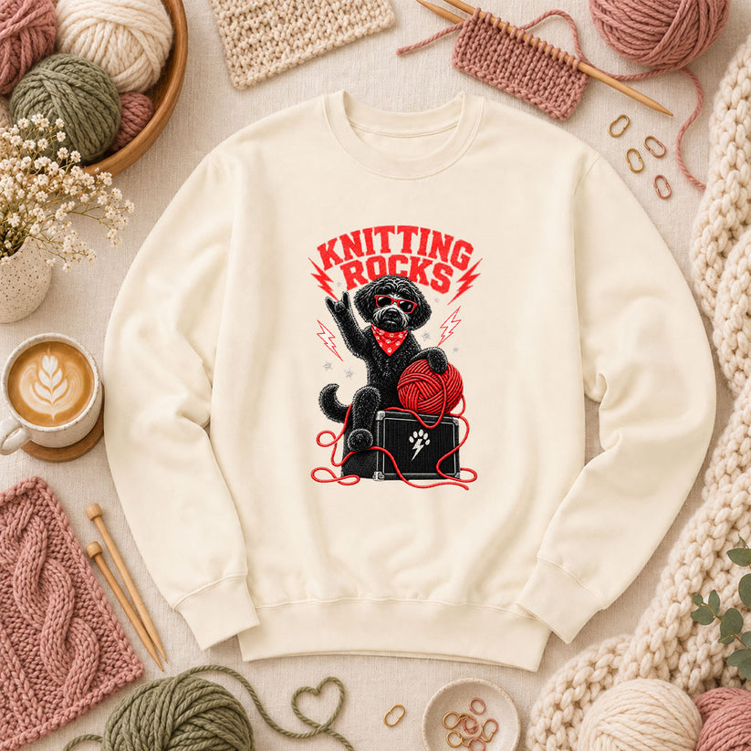 Knitting Rocks Doodle Dog Long Sleeve - Natural