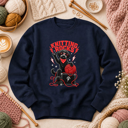 Knitting Rocks Doodle Dog Long Sleeve - Navy
