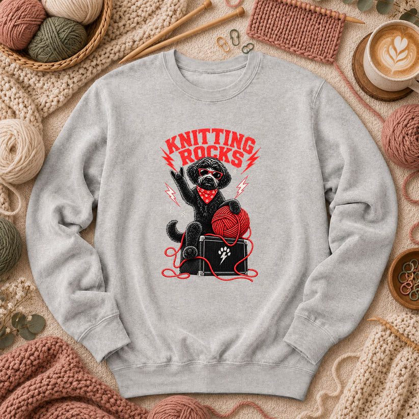 Knitting Rocks Doodle Dog Long Sleeve - Sport Grey