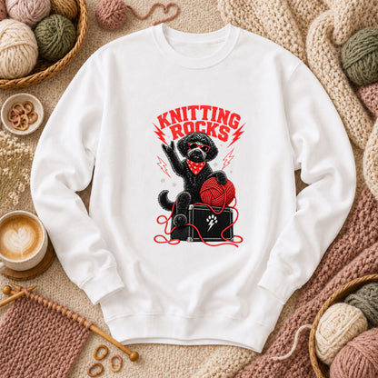 Knitting Rocks Doodle Dog Long Sleeve - White