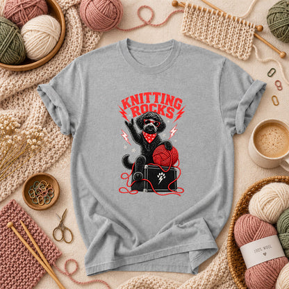 Knitting Rocks Doodle Dog T-Shirt - Athletic Heather