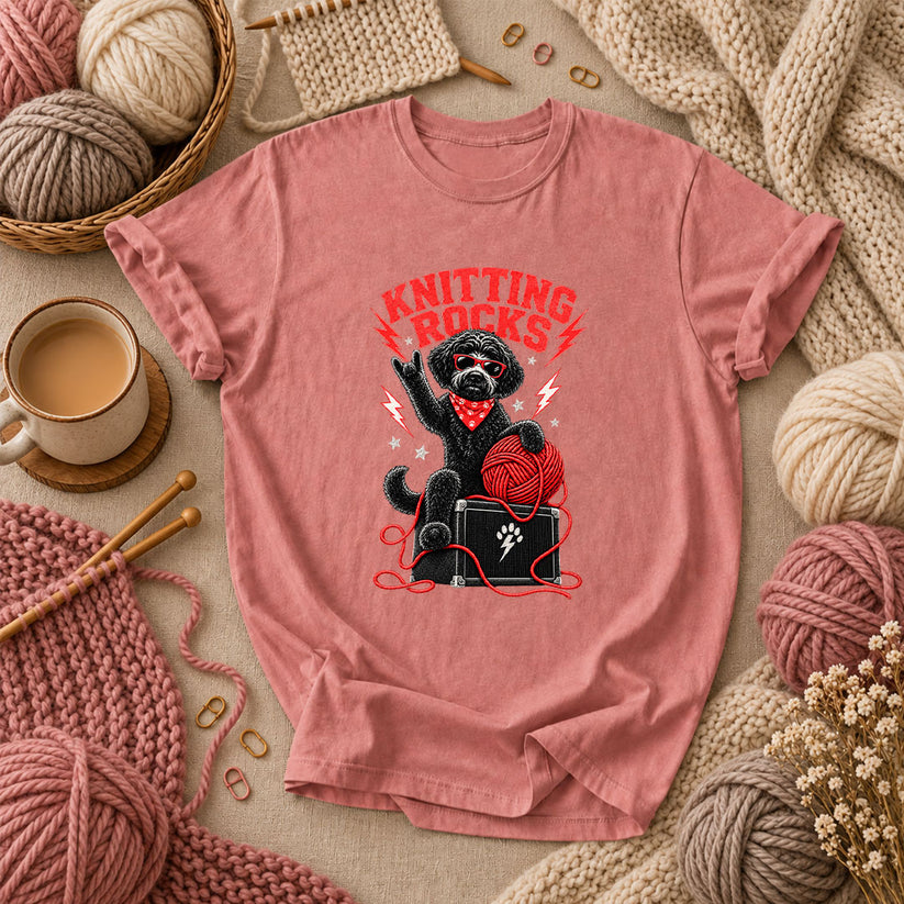 Knitting Rocks Doodle Dog T-Shirt - Heather Mauve
