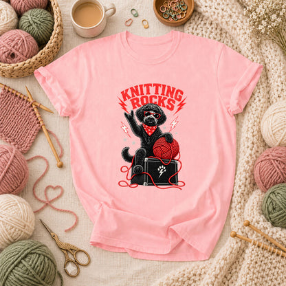 Knitting Rocks Doodle Dog T-Shirt - Pink