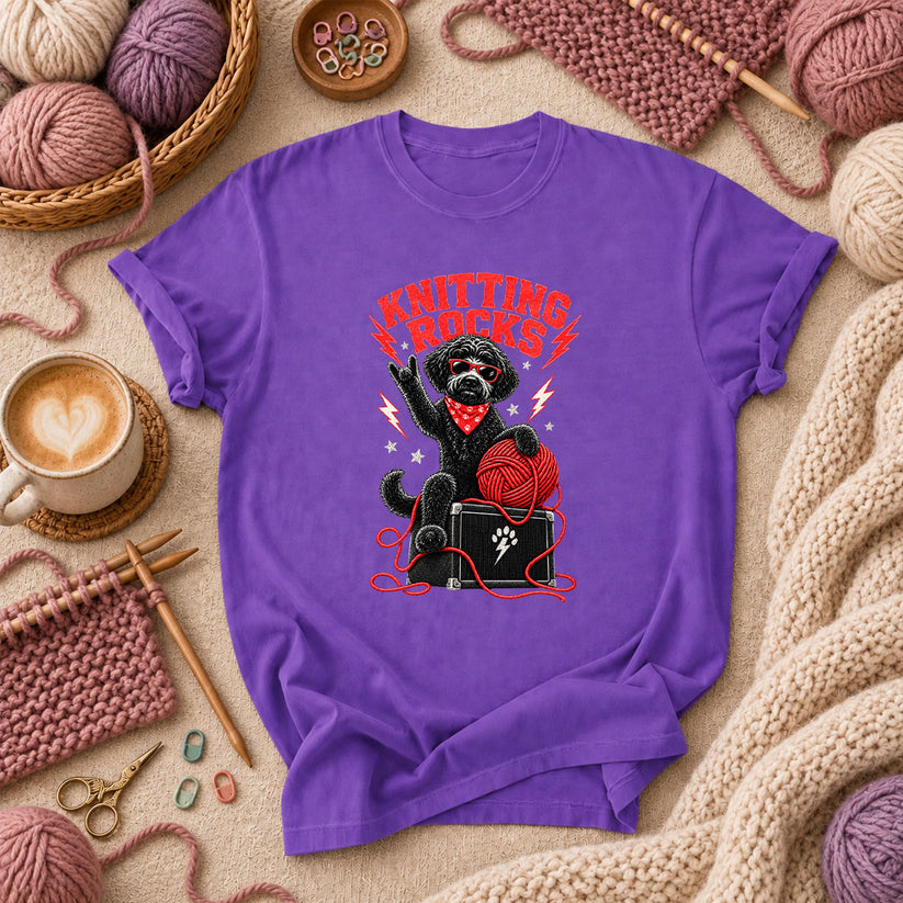 Knitting Rocks Doodle Dog T-Shirt - Purple