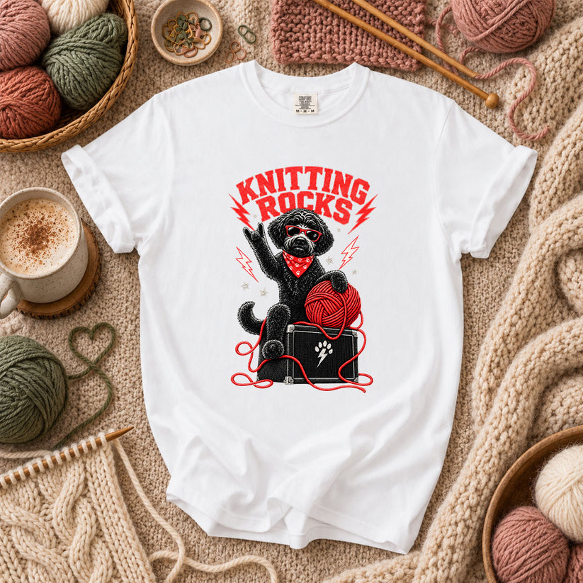 Knitting Rocks Doodle Dog T-Shirt - White