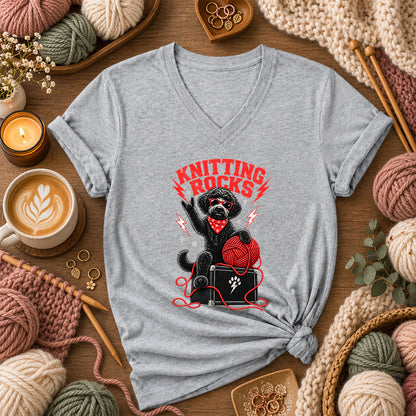 Knitting Rocks Doodle Dog Women's V-Neck - Athletic Heather