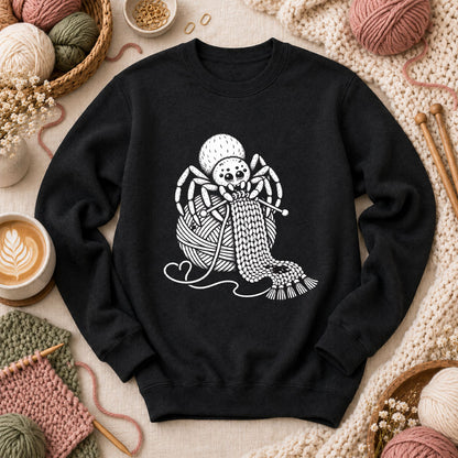 Knitting Spider With Yarn Ball Long Sleeve - Black