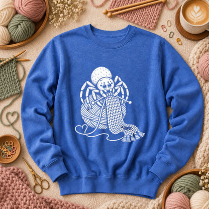 Knitting Spider With Yarn Ball Long Sleeve - Heather True Royal