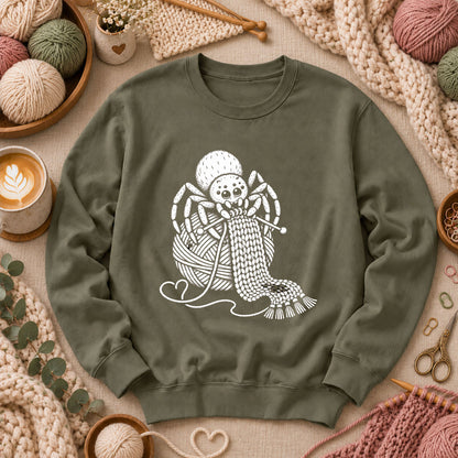 Knitting Spider With Yarn Ball Long Sleeve - Military Green