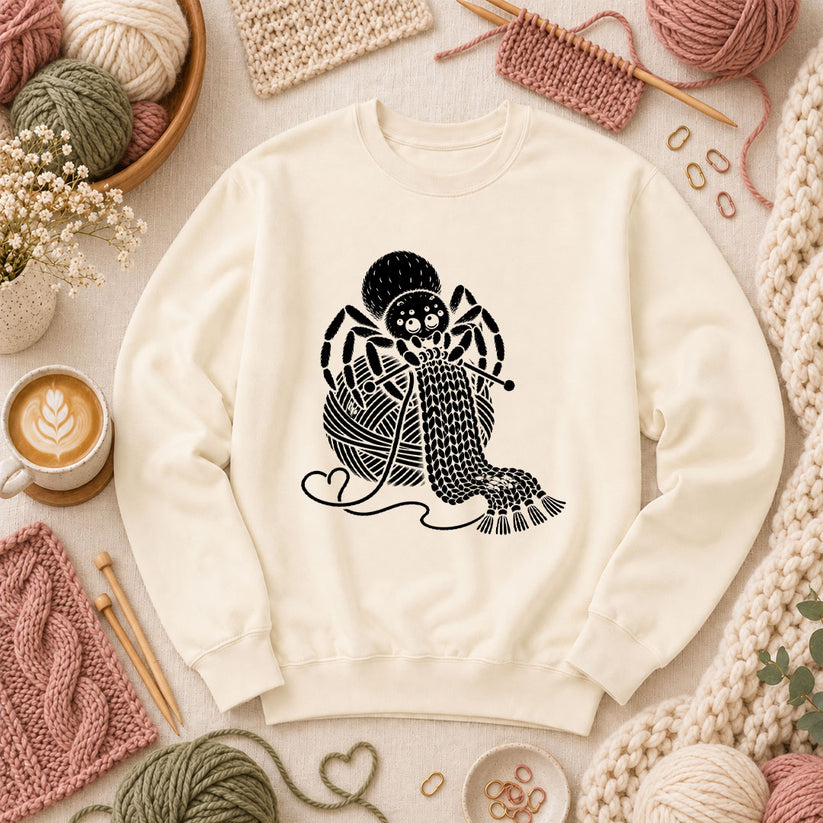 Knitting Spider With Yarn Ball Long Sleeve - Natural