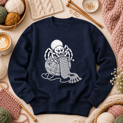 Knitting Spider With Yarn Ball Long Sleeve - Navy