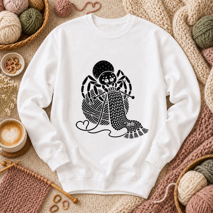 Knitting Spider With Yarn Ball Long Sleeve - White