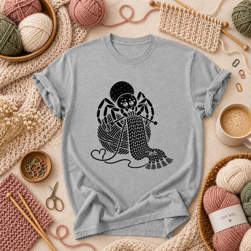 Knitting Spider With Yarn Ball T-Shirt - Athletic Heather
