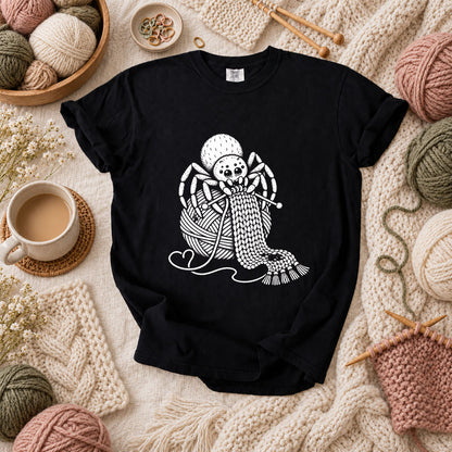 Knitting Spider With Yarn Ball T-Shirt - Black