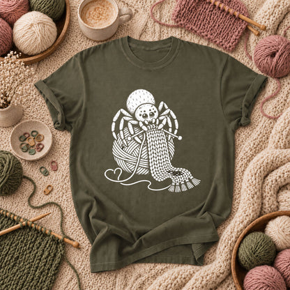 Knitting Spider With Yarn Ball T-Shirt - Military Green