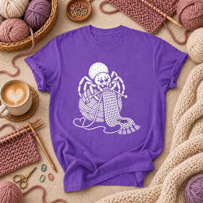 Knitting Spider With Yarn Ball T-Shirt - Purple