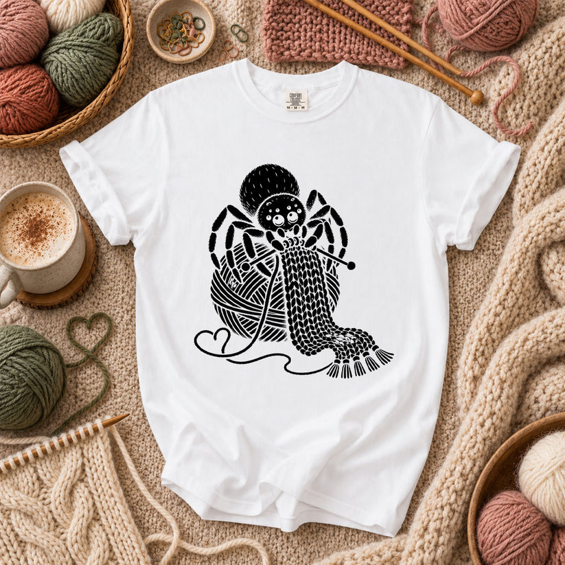 Knitting Spider With Yarn Ball T-Shirt - White