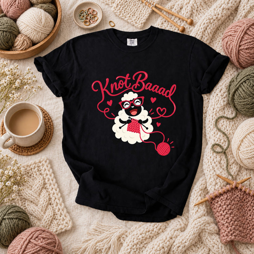 Knot Baaad Knitting Sheep T-Shirt - Black