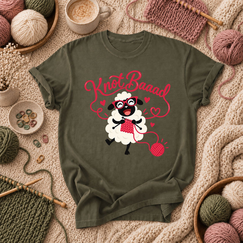 Knot Baaad Knitting Sheep T-Shirt - Military Green