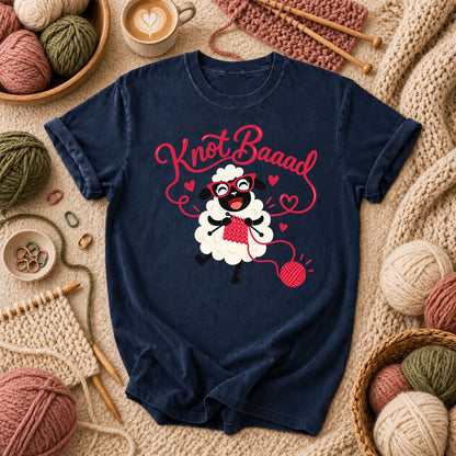 Knot Baaad Knitting Sheep T-Shirt - Navy