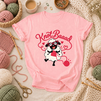 Knot Baaad Knitting Sheep T-Shirt - Pink