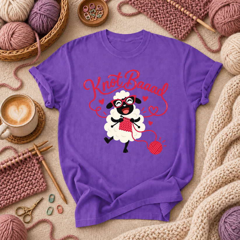 Knot Baaad Knitting Sheep T-Shirt - Purple
