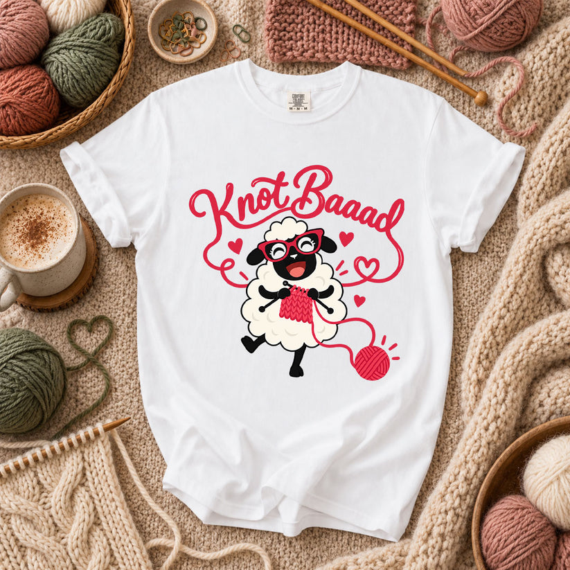 Knot Baaad Knitting Sheep T-Shirt - White