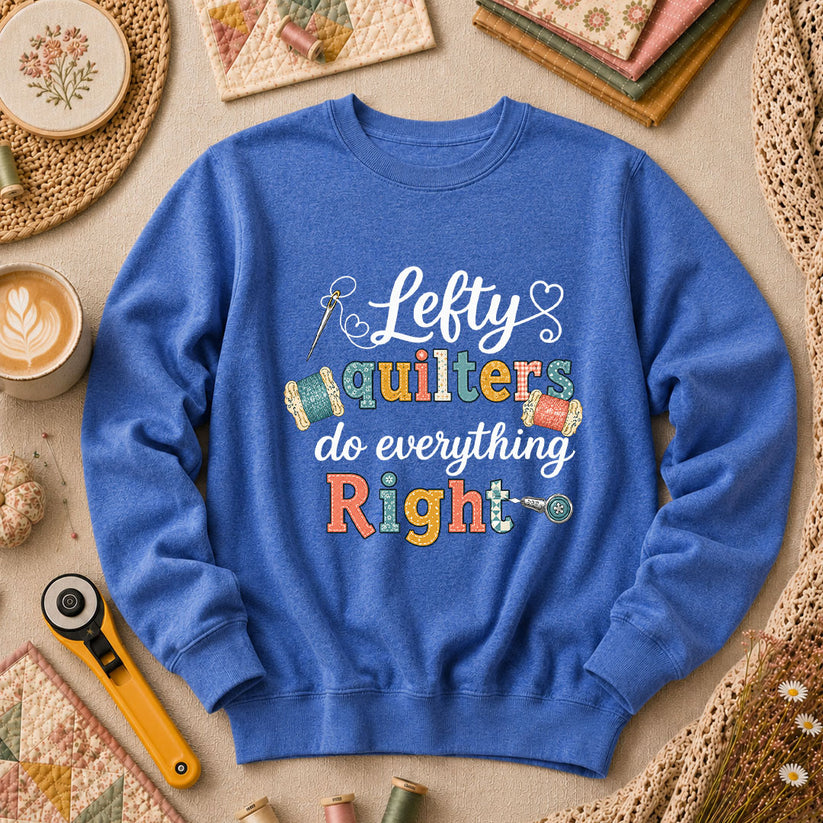 Lefty Quilters Do Everything Right Long Sleeve - Heather True Royal