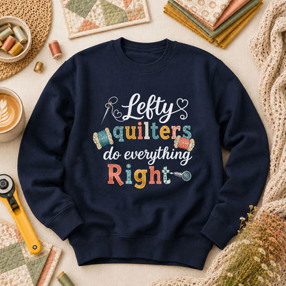 Lefty Quilters Do Everything Right Long Sleeve - Navy