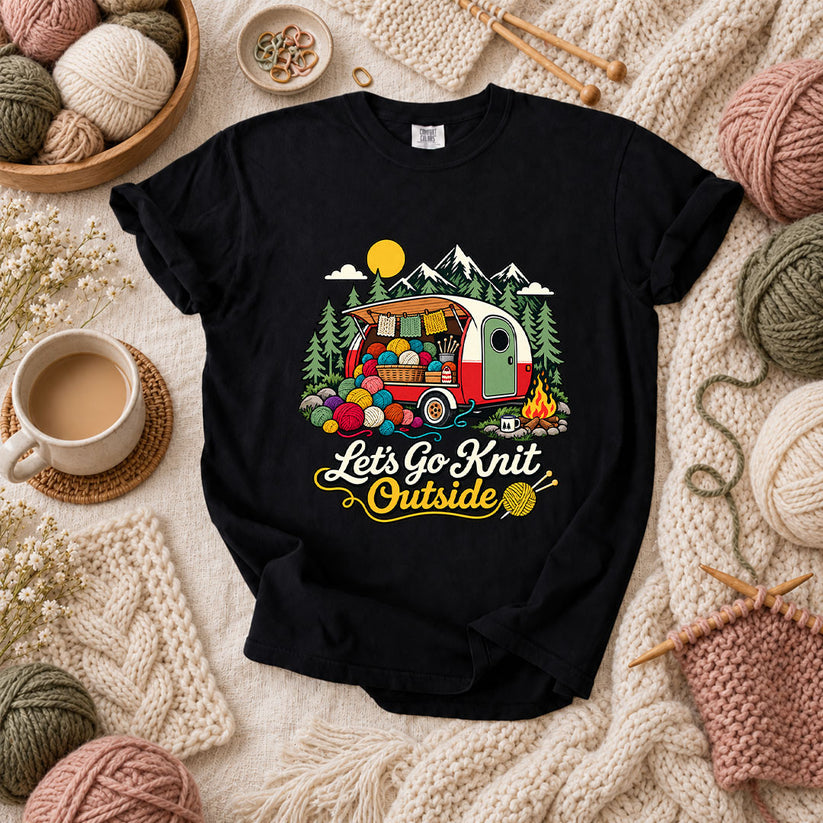 Let's Go Knit Outside Camper T-Shirt - Black