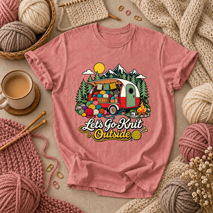Let's Go Knit Outside Camper T-Shirt - Heather Mauve