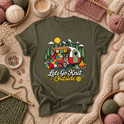 Let's Go Knit Outside Camper T-Shirt - Military Green