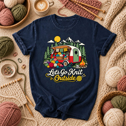 Let's Go Knit Outside Camper T-Shirt - Navy