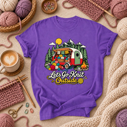Let's Go Knit Outside Camper T-Shirt - Purple