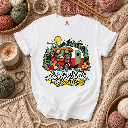 Let's Go Knit Outside Camper T-Shirt - White