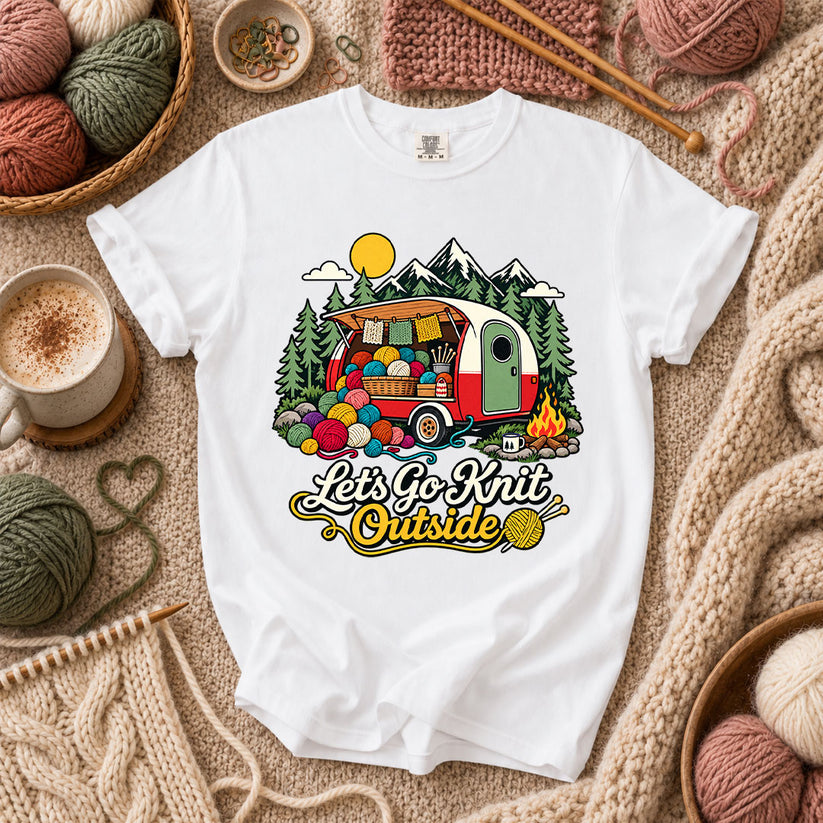 Let's Go Knit Outside Camper T-Shirt - White