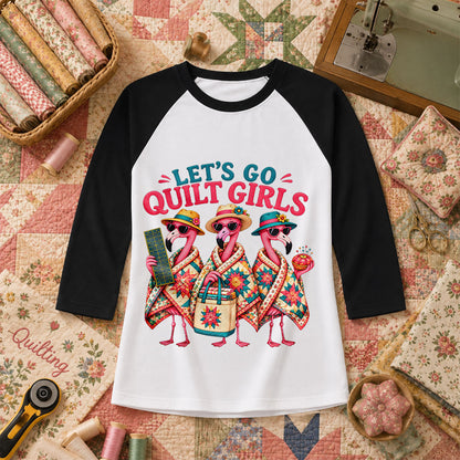 Lets Go Quilt Girls Flamingo Sisters Raglan Sleeve - Black
