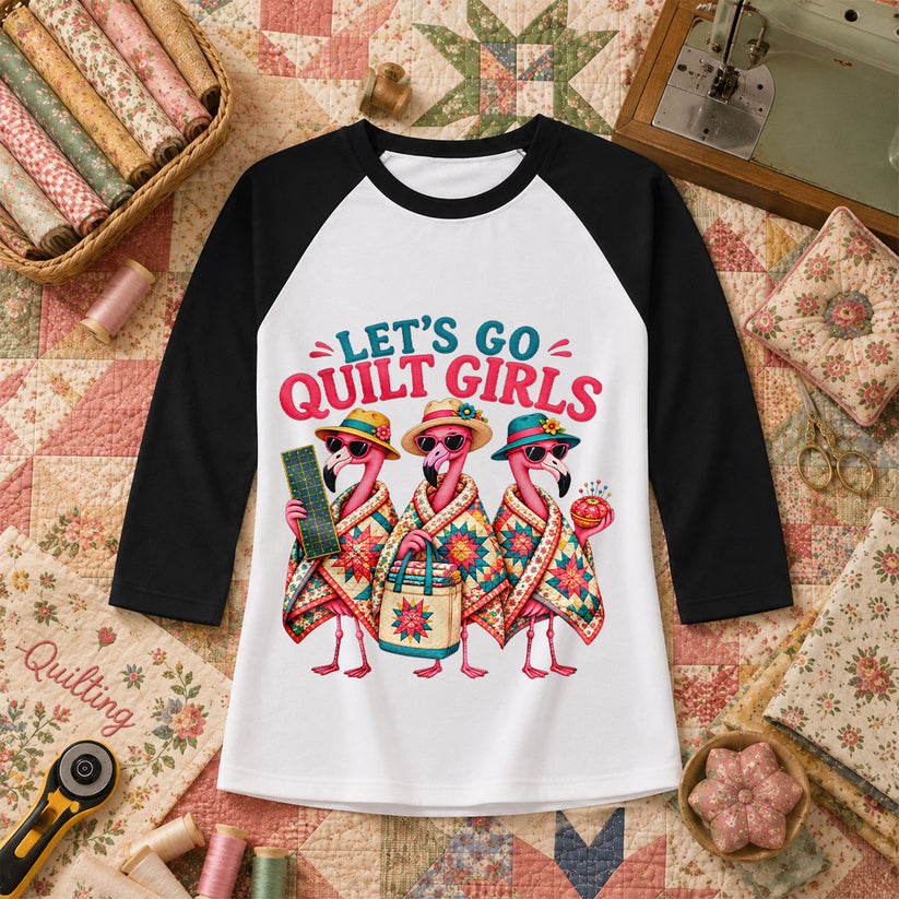 Lets Go Quilt Girls Flamingo Sisters Raglan Sleeve - Black
