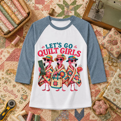 Lets Go Quilt Girls Flamingo Sisters Raglan Sleeve - Denim